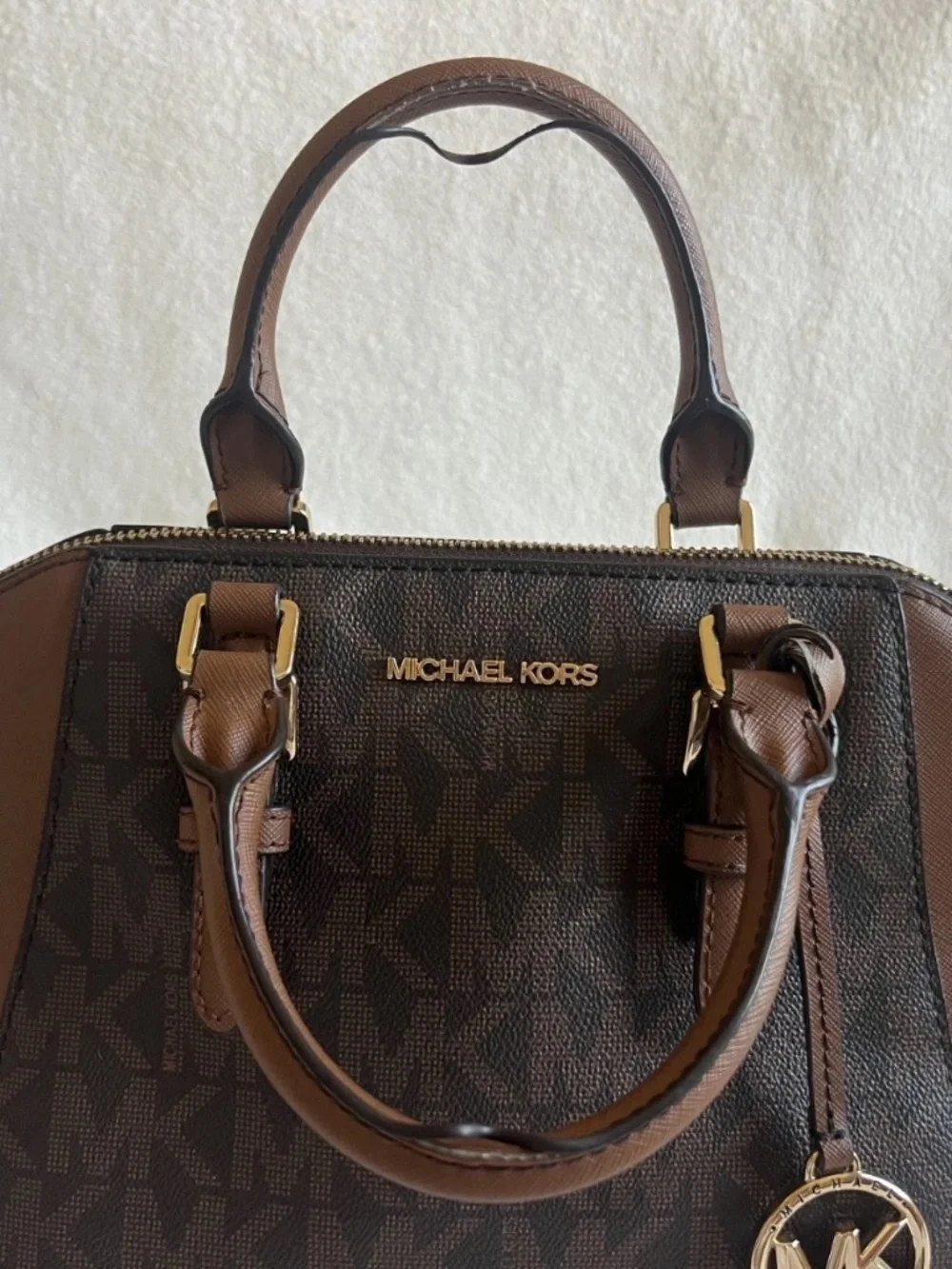 Michael Kors Ciara Brown Satchel monogram Signature Bag With Charm NO STRAP